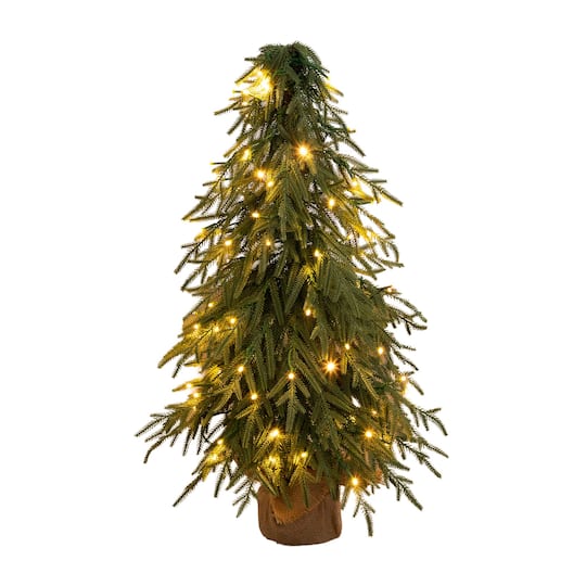 Nearly Natural 32" Pre-Lit Weeping Norway Spruce Artificial Christmas Tree in Burlap Wrapped Base in Green | Michaels®